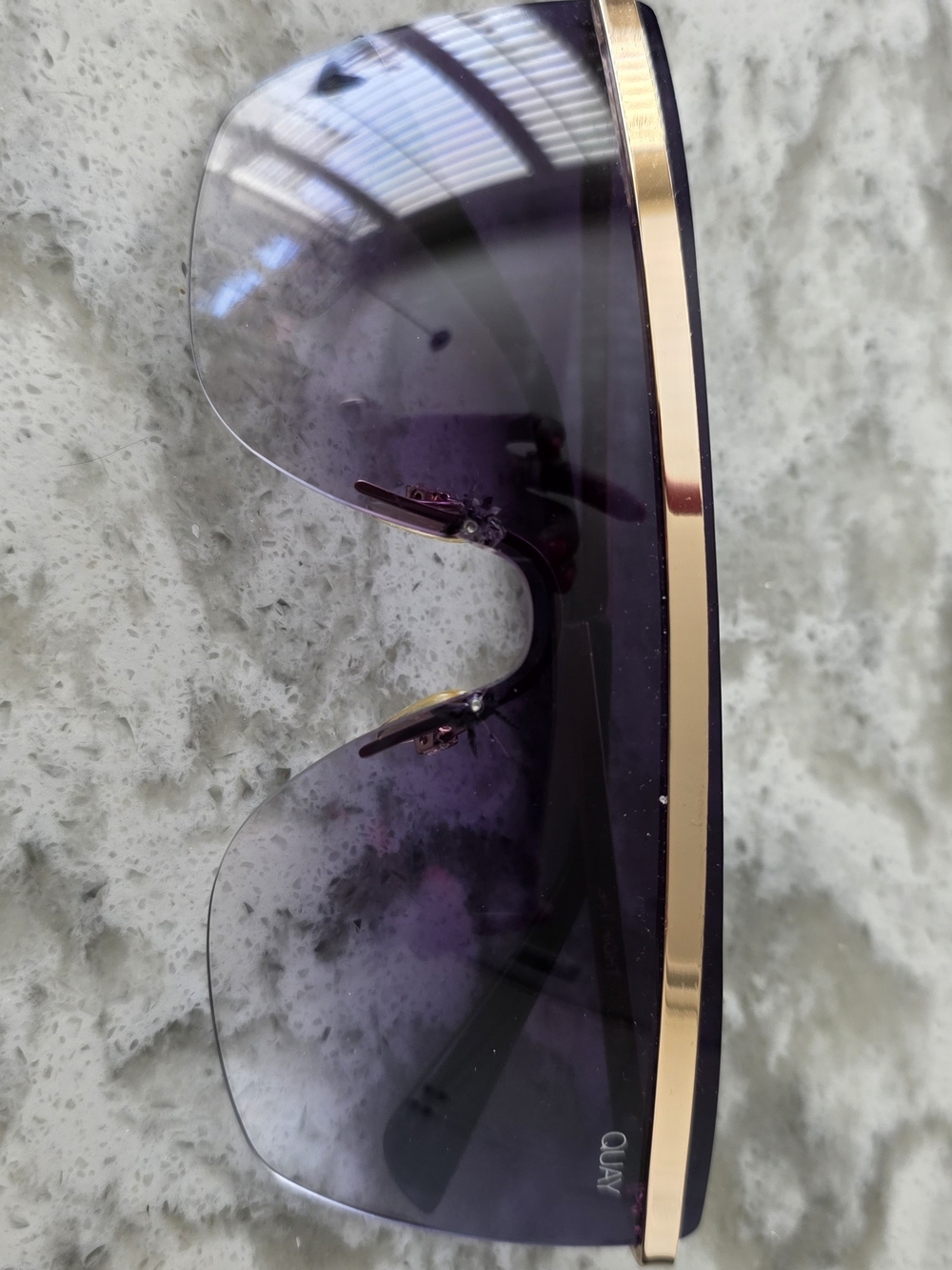 Quay Australia Oversized Shield Sunglasses in Purple with Gold Trim
